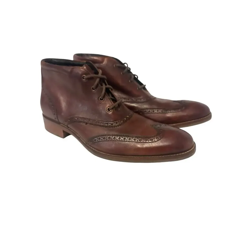 Cole Haan Liam Chukka II Wingtip Oxford Leather Boots Brown Brogue Ankle Men 10M